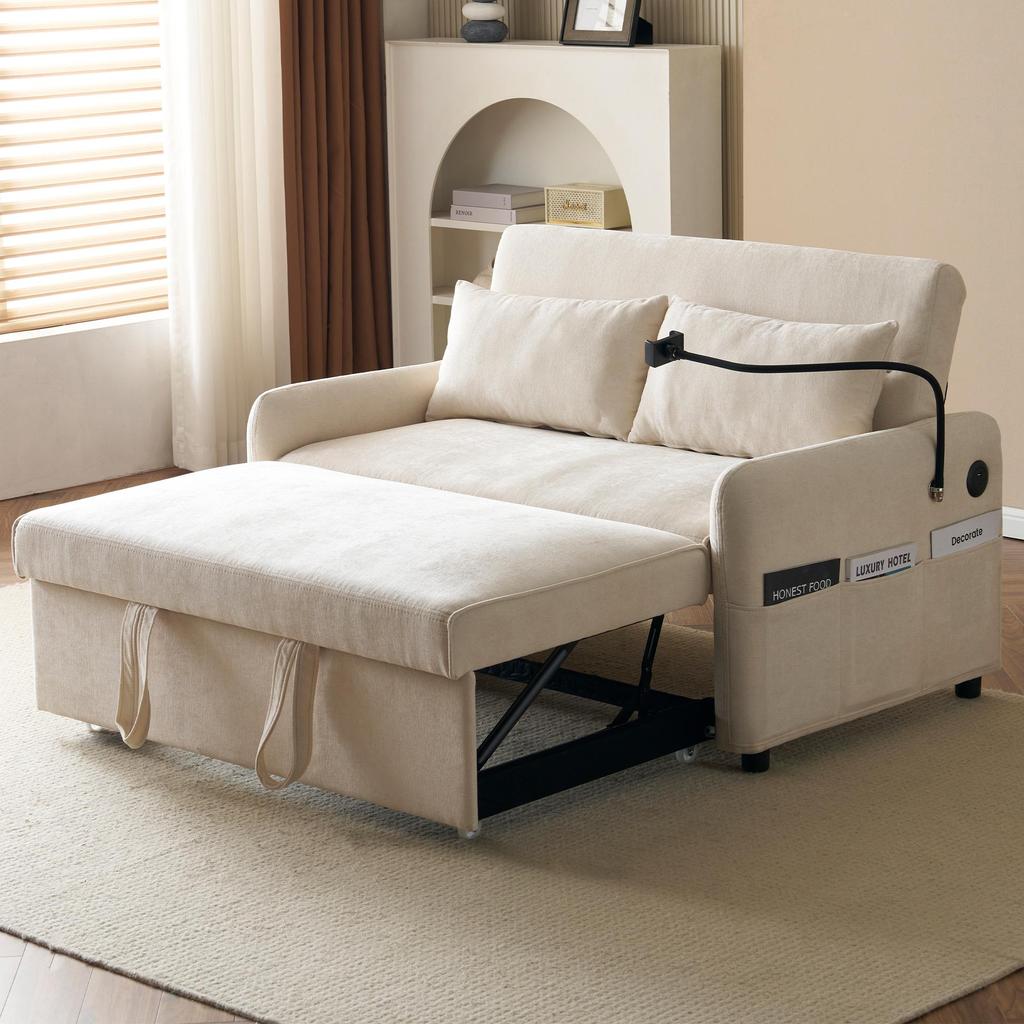 Sofa Bed Flieks 2-seater Sofa with Sleep Function, Adjustable Backrest, USB Ports and Mobile Phone Holder