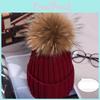 Справжні Зимові Нові Шапки з Єнота з Помпоном Жіночі В'язані Шапки Біні з Бубоном
