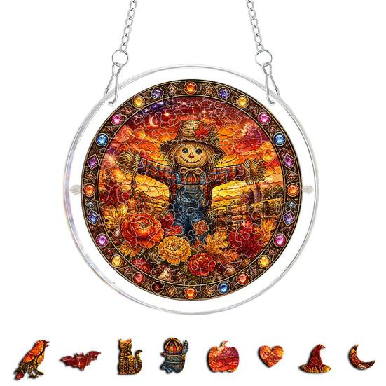 Yangyizhi Acrylic Jigsaw Puzzle Suncatcher, Stained Glass Style Halloween Skeleton Ghost Sun Catcher for Gothic Window Wall Hanging Decor