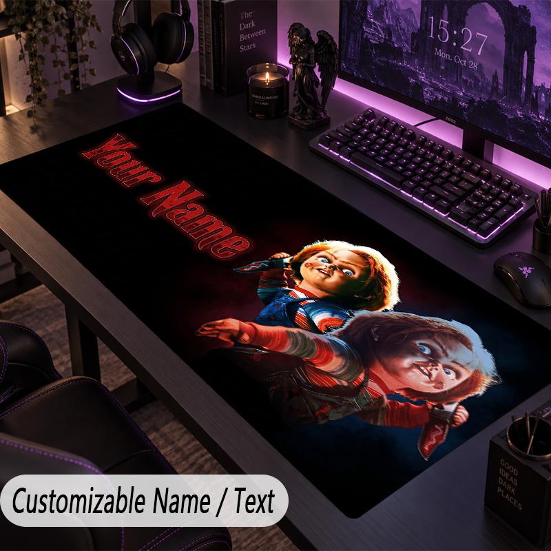 Custom Text Big Mousepad, Extended Desk Pad For Laptop Work GameChild's Play Chucky Tiffany