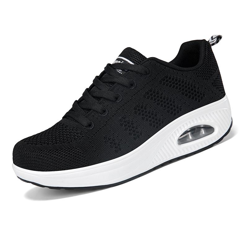 

Spring Mesh White Casual Shoes Breathable Air-cushioned Wedge Platform Sneakers Women Shoes Comfortable Slip On Thick Sole Shoes 35 чёрный