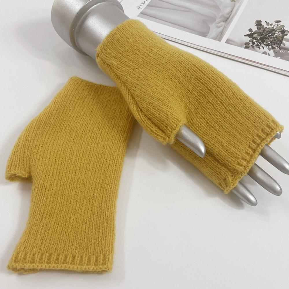 Wool Blend Half Mittens Exposed Finger Hand Protector Cashmere Gloves Windproof Cold Proof Thick Fingerless Gloves Autumn Winter