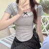 Lace Trim Patchwork Short Sleeve Women's Slim Korean Style Petite Summer Top