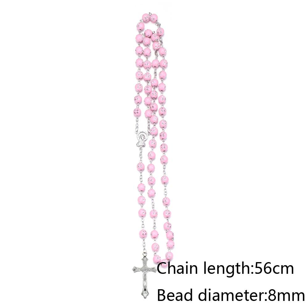 New Fashion Handmade Round Glass Bead Catholic Rosary Quality Bead Cross Necklace Beads Cross Religious Pendants Necklace