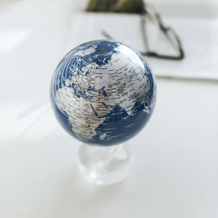 MOVA Globe l World Map Series Blue Silver Inch l With Base l Solar Powered Rotating Globe l Office Desktop Decor Unique Gift Home Decor l For Kids l