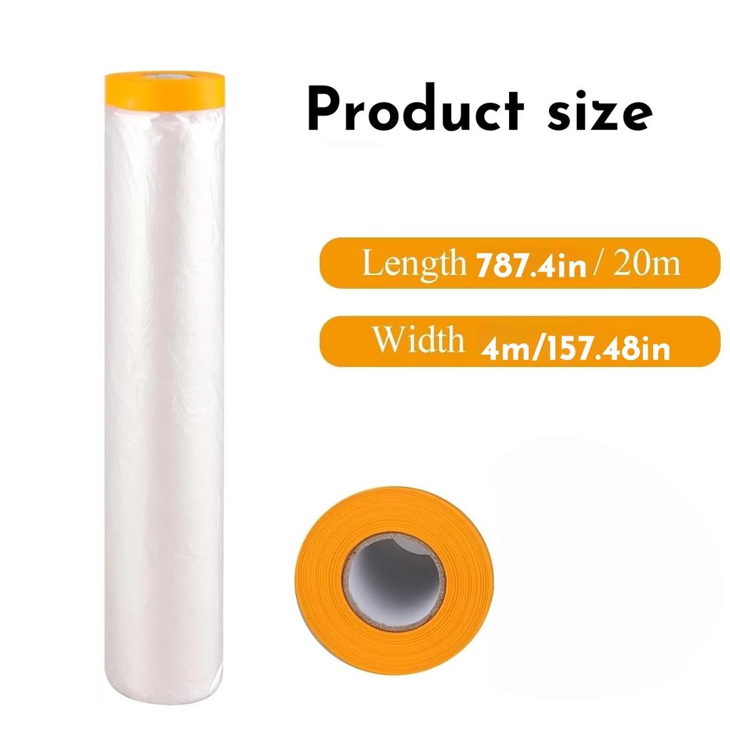 1PC 20m/787.4in Tape and Drape, Pre-Taped Masking Film, Adhesive Plastic Painting Drop Film, Multi Use Paint Masking Paper