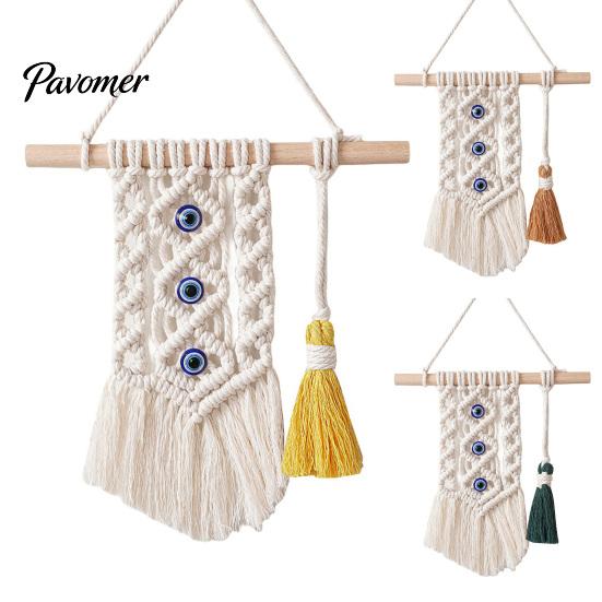 Durable Rope Wall Tapestry Bohemian Tapestry, Blue Evil Eye Braided Knotted Cotton Protective Decoration for Home Nursery Bedroom Living Room