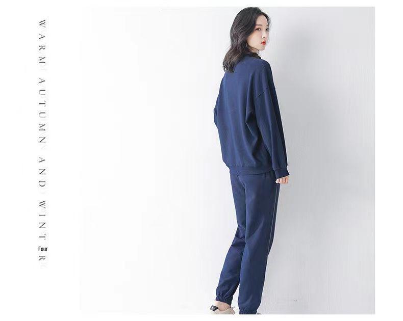 Women's Grey Waffle Textured Hoodie Set - Korean Style, Loose Fit, Spring/Autumn Two-Piece Casual Wear.