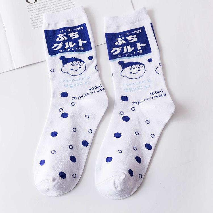 Creative High Quality Fashion Harajuku Kawaii Happy Socks Women milk Food painting Strawberry Animal Print Funny Socks Cute Sock