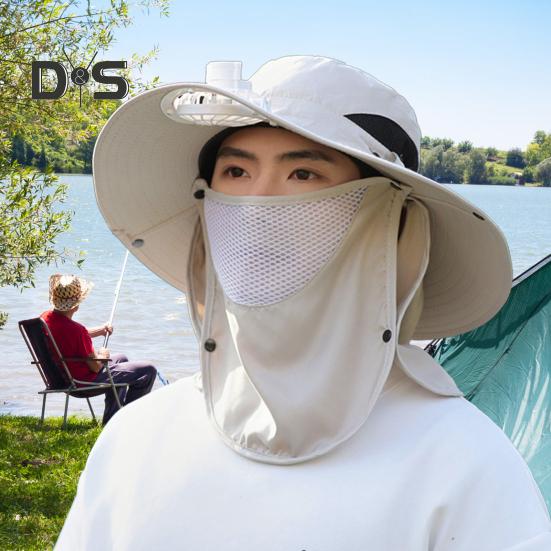 Fisherman Hat with Removable Fan Rotatable USB Fan Wide Brim Sun Hat UPF50+ Protection Adjustable Circumference Fishing Hat