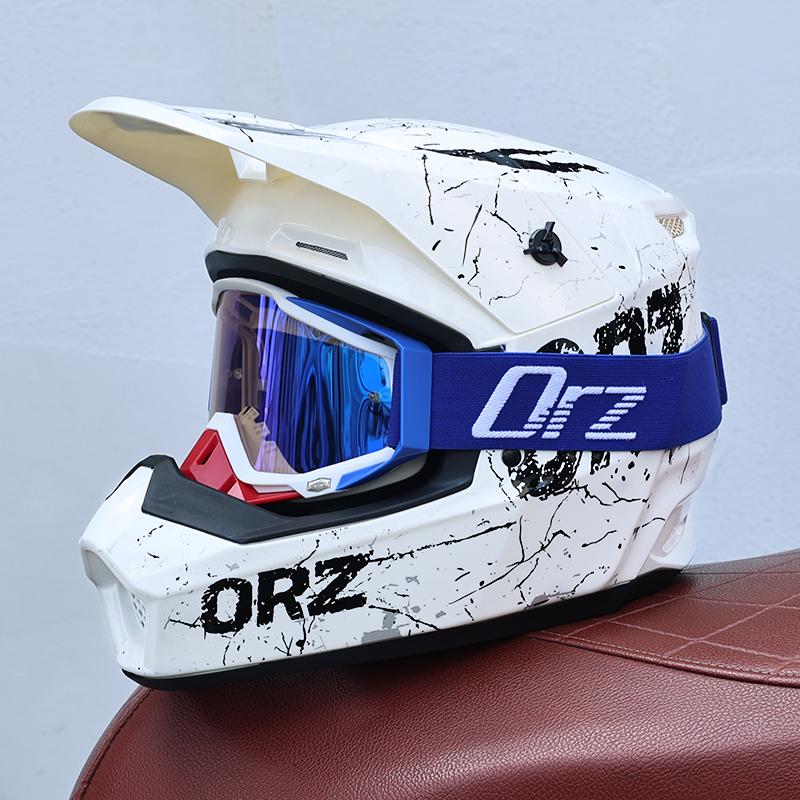 ORZ-903-Unisex All Weather Motocross Helmet with Goggles, Reinforced ABS DOT Standard Ventilated Off Road Safety Helmet