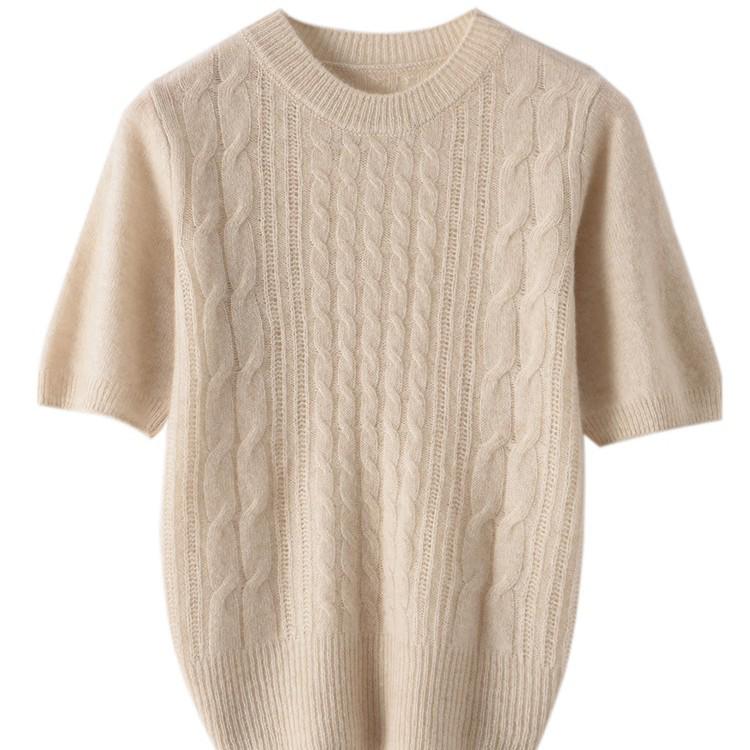 Early Autumn Women's Cashmere Short Sleeve Loose Cable Knit Sweater