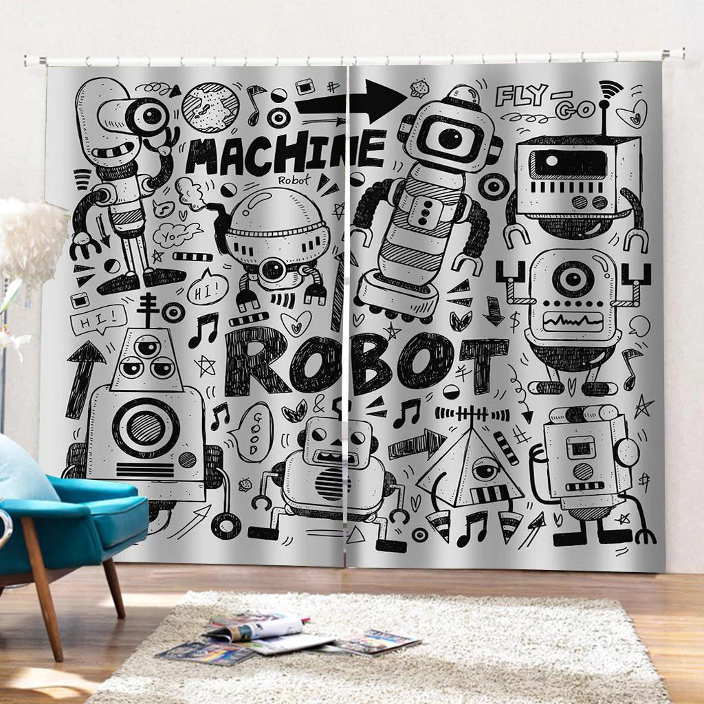 Cute Astronaut High Shading Curtain Machine Crafted Robot Pattern Children's Blackout Window Curtains for Living Room Window Drape Curtain Selling