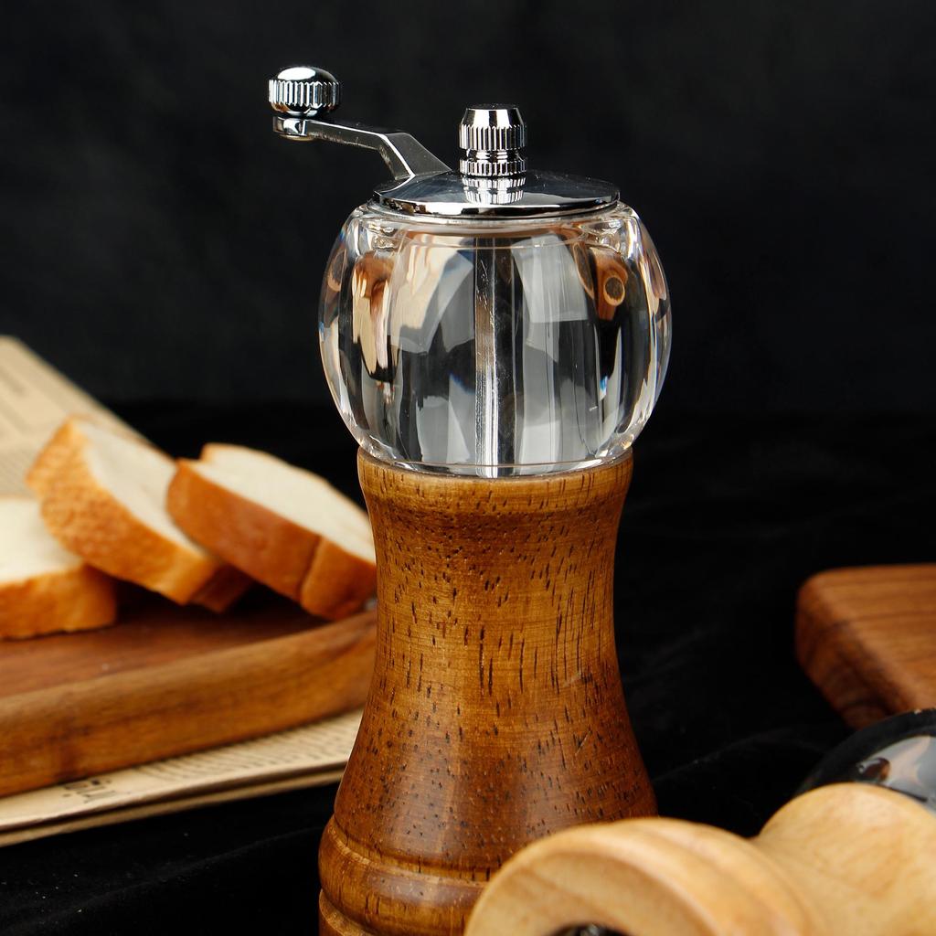 Hand-Cranked Solid Wood & Acrylic Pepper Grinder for Kitchen & Restaurant