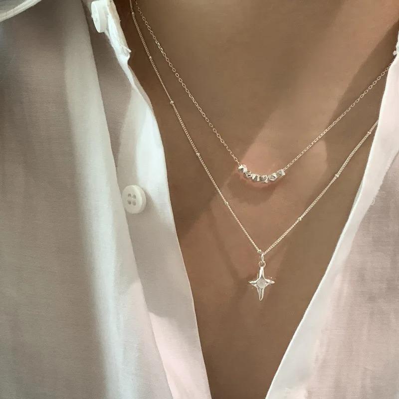 925 Silver Necklace Cute Five Pointed Star Smile Dimple Pendant for Women Girl Jewelry Gift