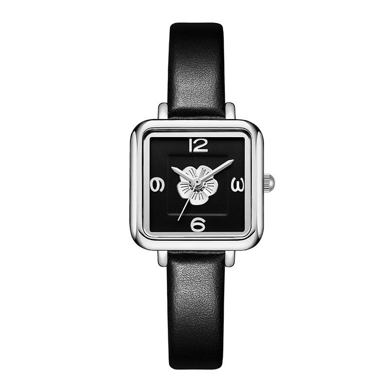 Light Luxury Camellia Women S Watch High Value Small Sugar Cube Student Watch Niche High-End Black Gold Quartz Watch