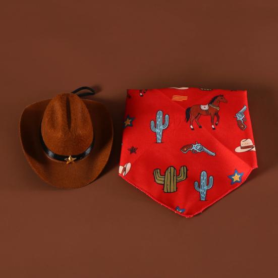 Yousheng Pet Cowboy Costume Dog Cowboy Hat And Bandana Scarf Set Pet Halloween Christmas Party Cosplay Accessories for Cats Small Medium Dogs