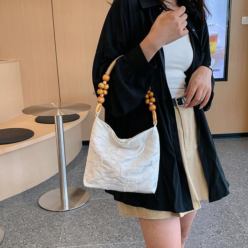 Fashionable And Simple Nylon Bucket Bag With Charming Bead Accents For Everyday Use