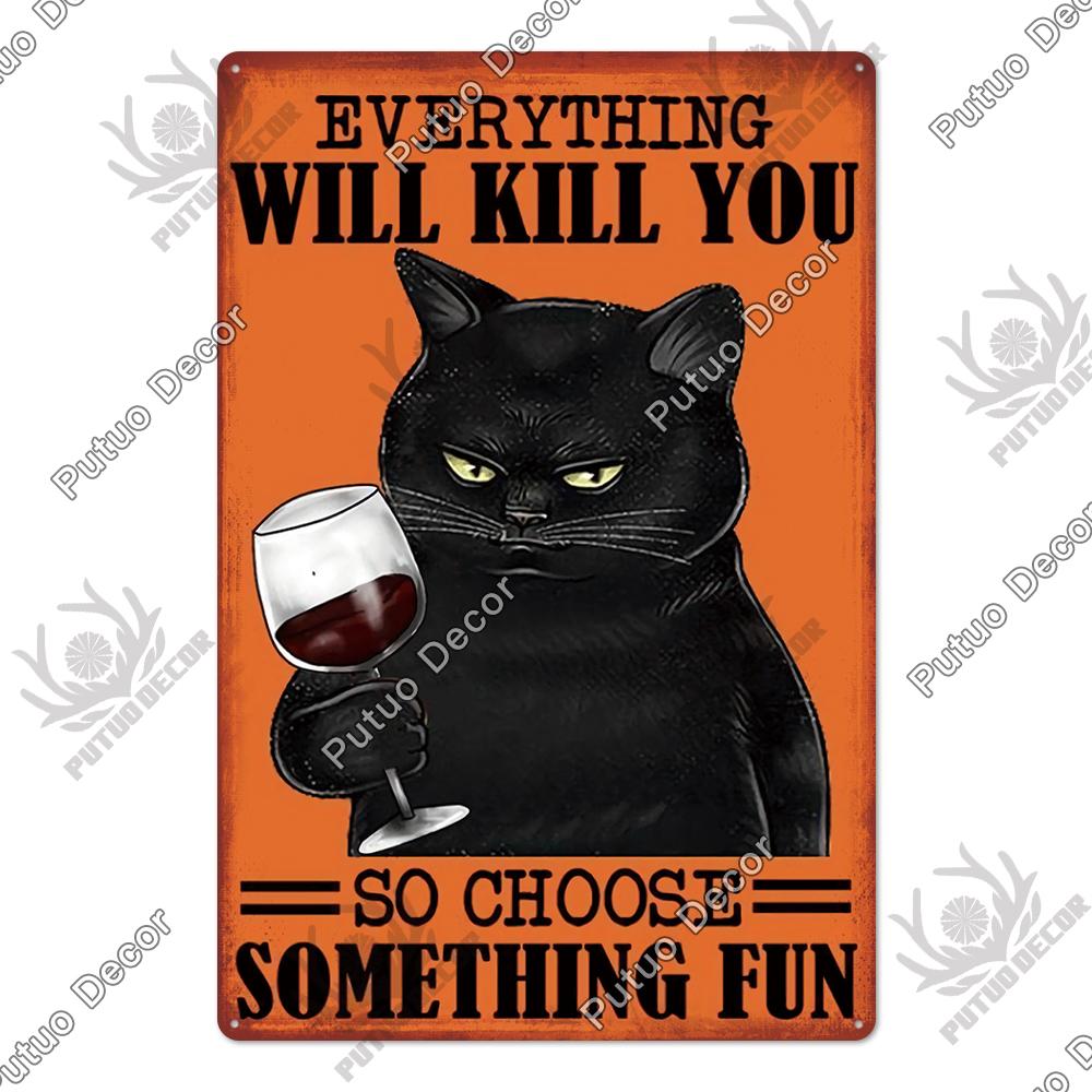 Putuo Decor Funny Cat Vintage Posters Tin Signs Retro Plaque Metal Plate Wall Art Decoration for Home Living Room Pet Shop