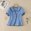 Casual Zomer Blouse met Omgeslagen Kraag voor Dames