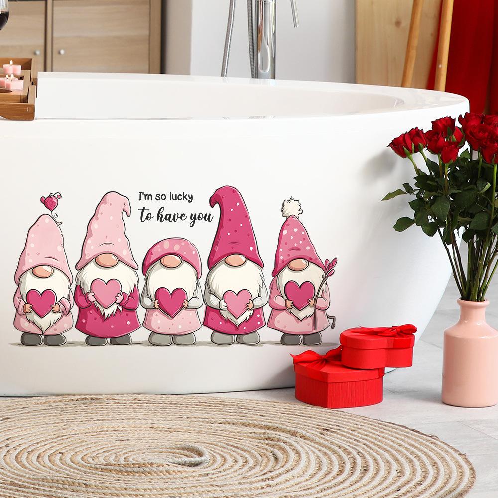 On Valentine's Day, The Dwarf Holds The Heart-shaped Living Room Home Decoration and Beautification Self-adhesive Wall Stickers