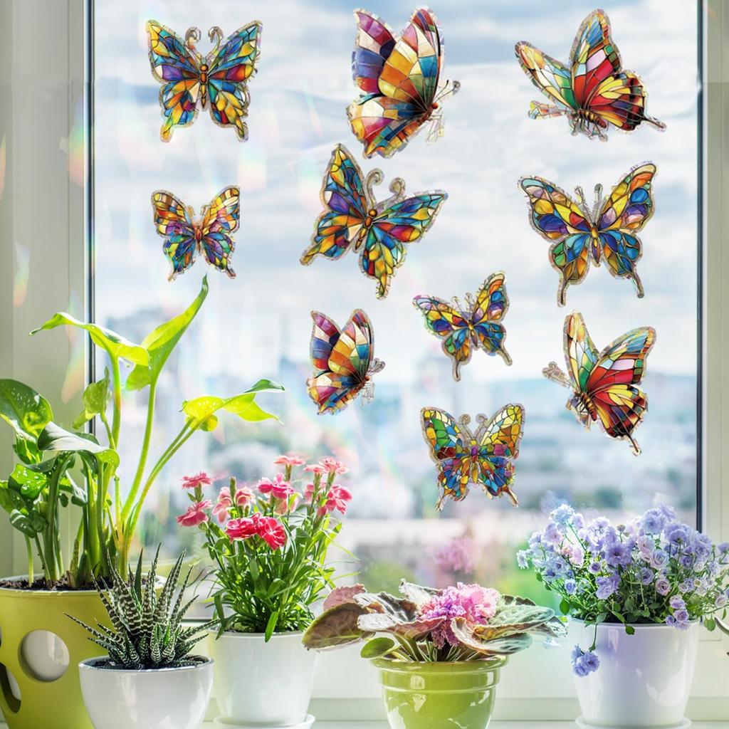 20pcs Window Decals for Bird Strikes, Anti Collision Window Clings, Rainbow Reflection Window Sticker, Butterfly Style Sun Catcher Stickers for Glass