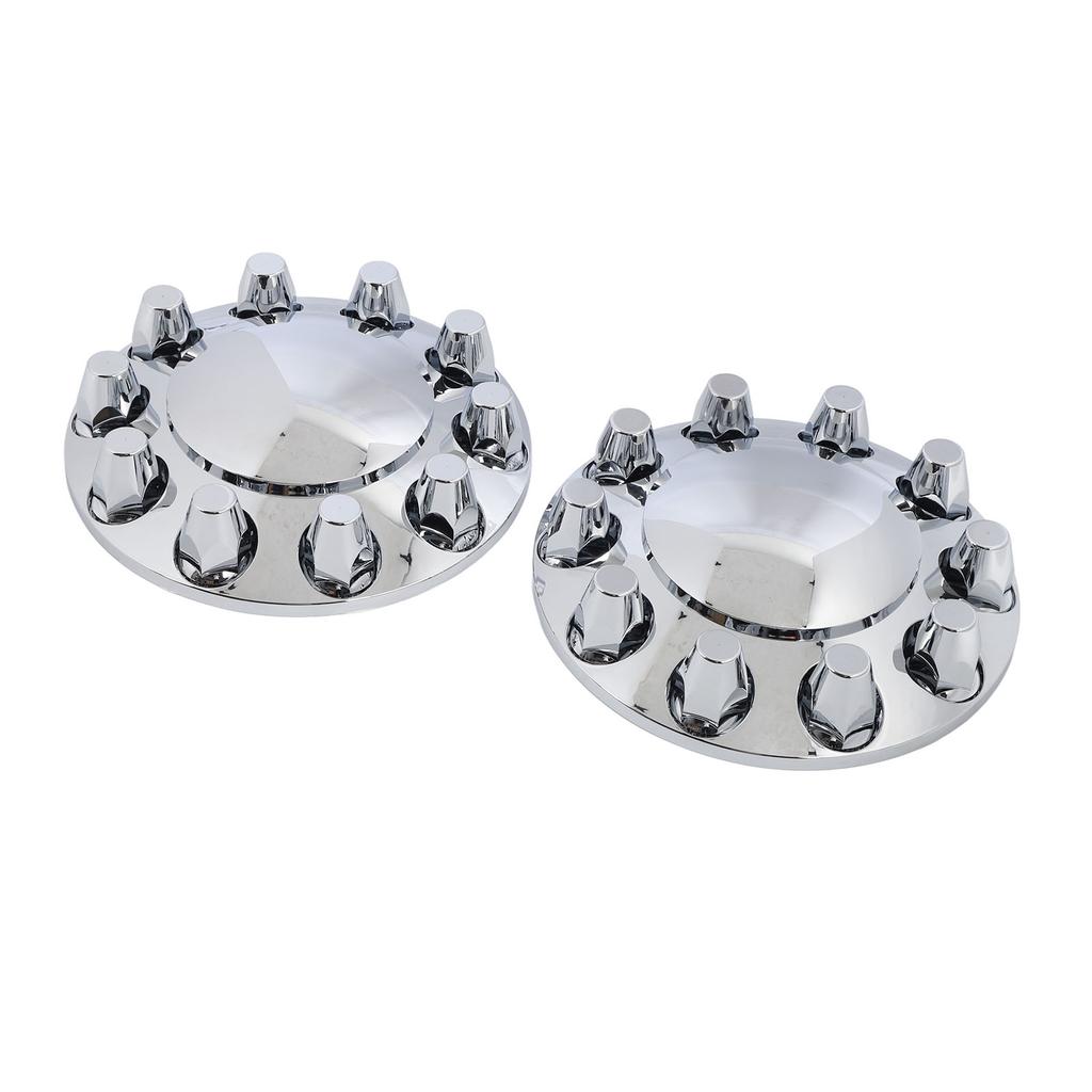 Pair of Chrome Front Axle Cover Set Glossy Wheel Hub Caps with 33mm Lug Nut Covers for Trucks Trailers Vehicles
