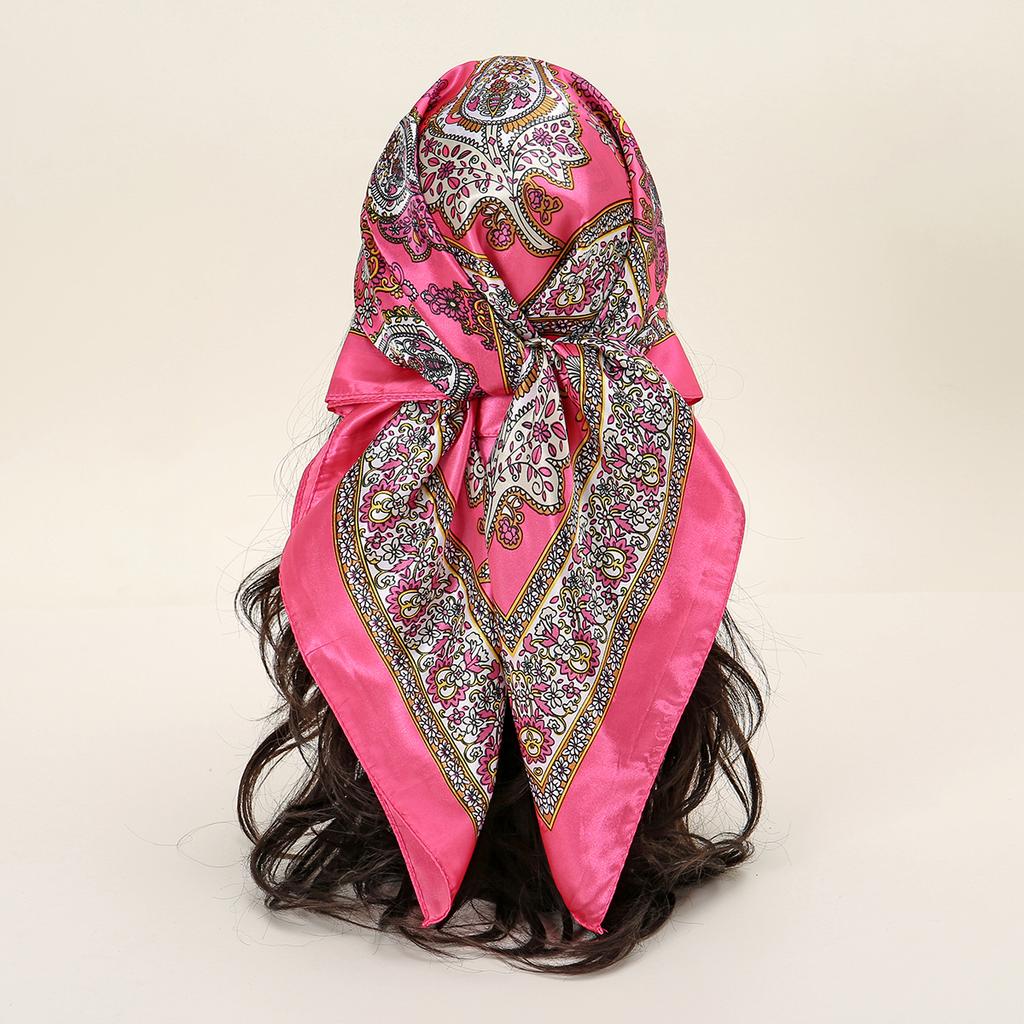 90*90cm Women Scarf Silk Feeling Hair Neck Square Brand Office Bandanna Muffler Waiter Flight Attendants Handkerchief Rings Wrap