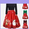 Elegant Womens Fashion Long Sleeve Plus Size Christmas Print Criss Cross Party Dress