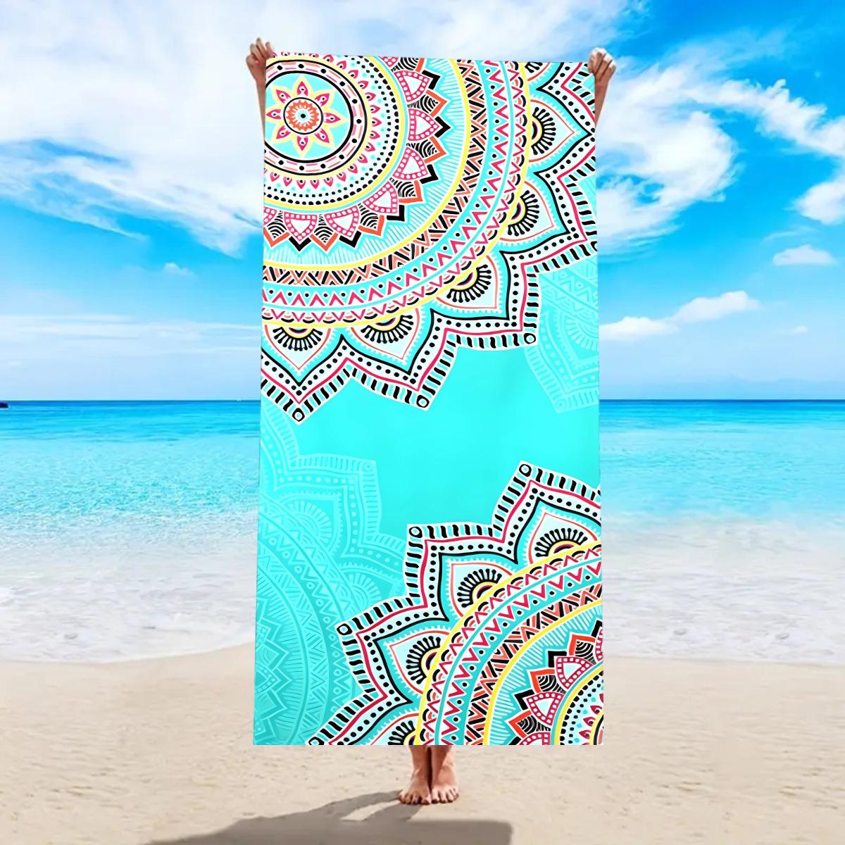 

Boho Geometric Floral Print Beach Towel Ethnic Floral Pattern Quick Dry Sand Free Lightweight Towel for Beach Pool Travel W30*H60(CM)