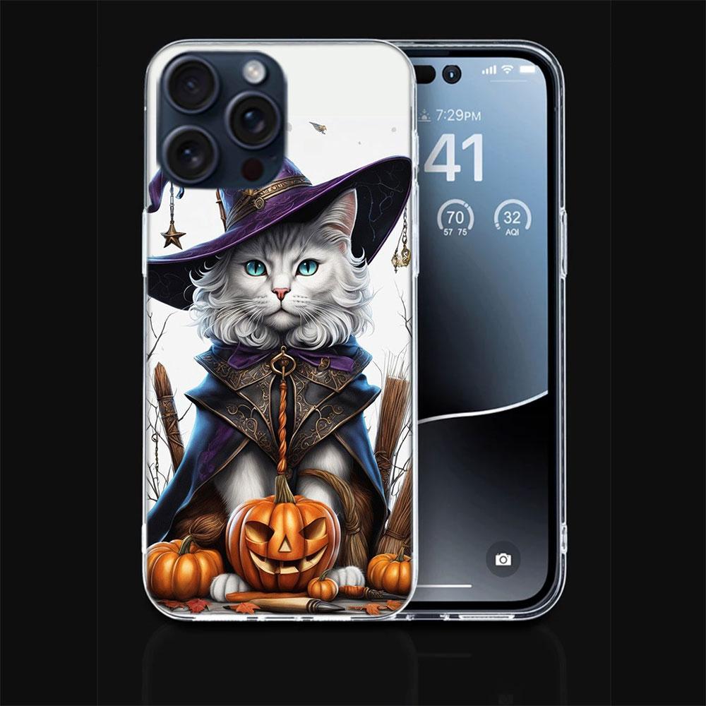 Halloween Magic Cat Clear Phone Case For Iphone 17 Air 16 Pro Max 15 Pro 14 Plus 17E 16E 11 13 12 Mini Cover Cases Fundas Cell T