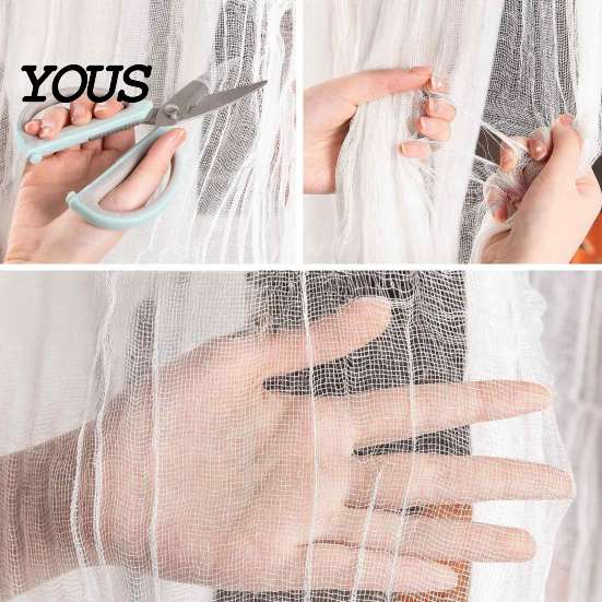 Reusable Halloween Party Decor Gauze Fabric, White/Black Creepy Cloth for Spooky Drapey Scrim Porches Decks Haunted House Decorations, Indoor Outdoor