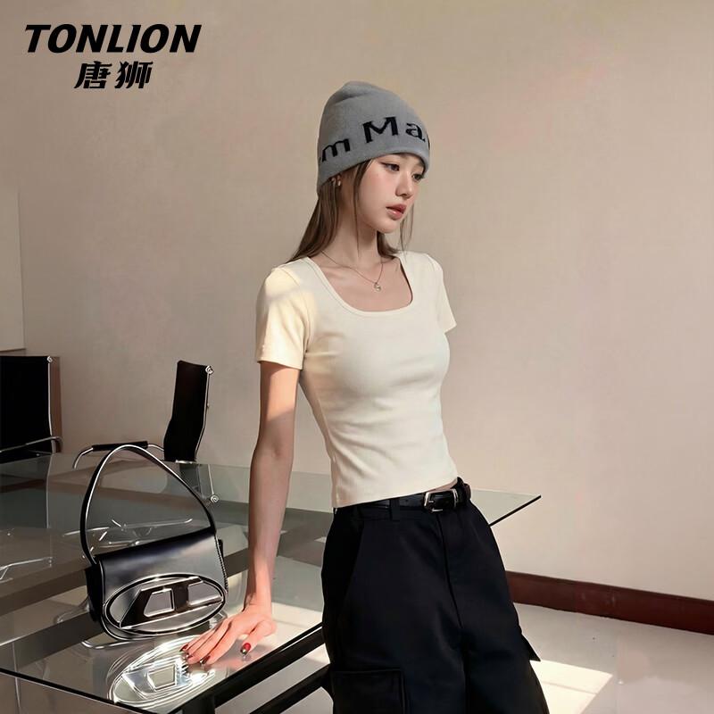 TonLion Women s Square Neck Slim-Fit Short-Sleeve T-Shirt L