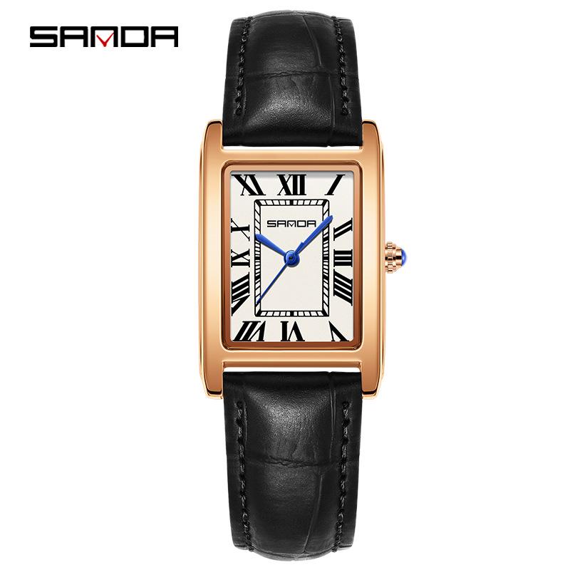 Sanda Stylish Roman Numeral Quartz Square Couple Watch - Retro  Luxurious