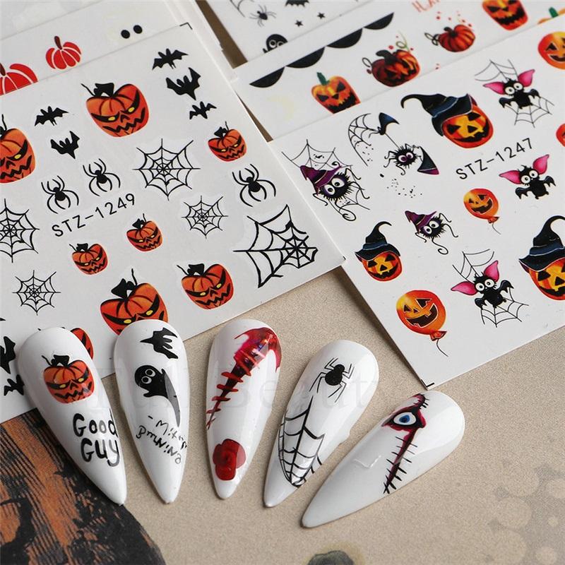Hot Selling Nail Art Stickers Ins Halloween Skull Funny Pumpkin Bat Nail Water Sticker Nail