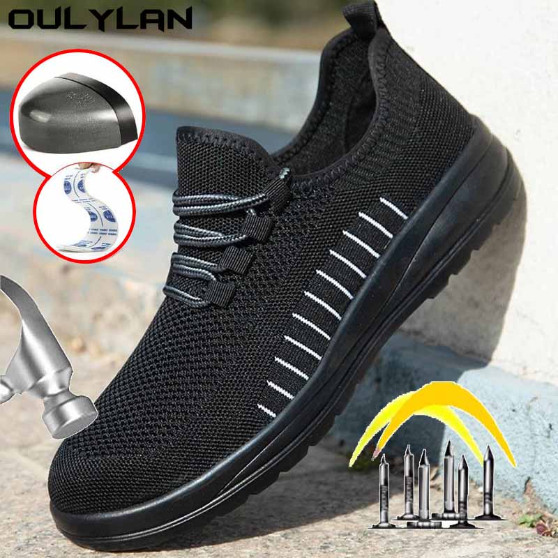 Ouylan Anti-Puncture For Construction & Machinery Steel Toe Safety Shoes, Mesh Breathable Low-Cut