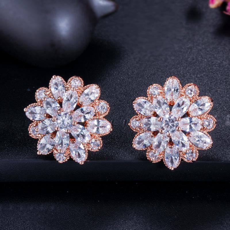 

Ювелирные изделия Серьги с цирконами в виде цветка Бинлин, Популярные серьги Серьги-снежинки с импортными цирконами розового золота