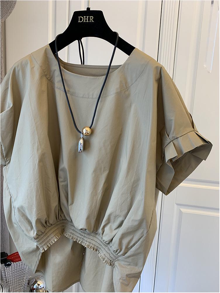 Summer High-End Designer Niche Hem Elastic Short Sleeve Women's Bow Top