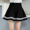 Fashion Womenswear Women Stripes Pleated Stretchy Pure Color High Waist School Mini Skirt