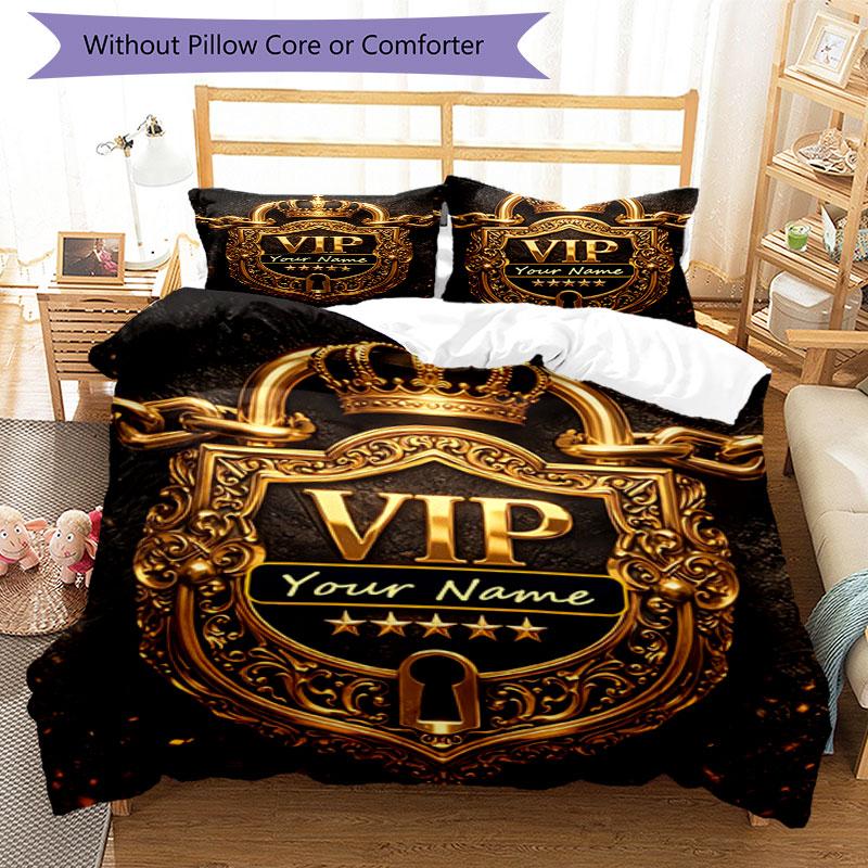 3PC Custom Name VIP Emblem Bedding Set Duvet Cover Closure Includes 1 Duvet Cover & 2 Pillowcases for Bedroom