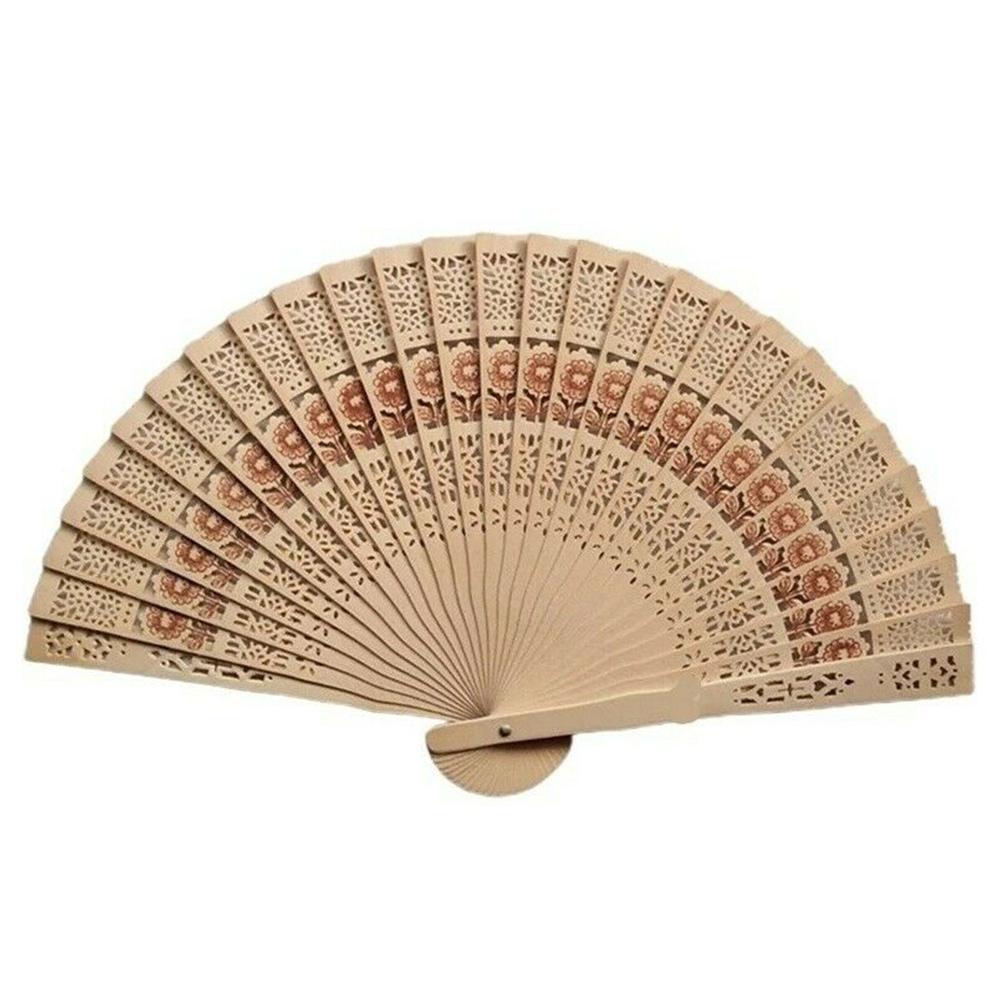 8palcový skládací ruční ventilátor zapuštěný vonné dřevo na svatbu Santalové dřevo klasické čínské Im S4J8
