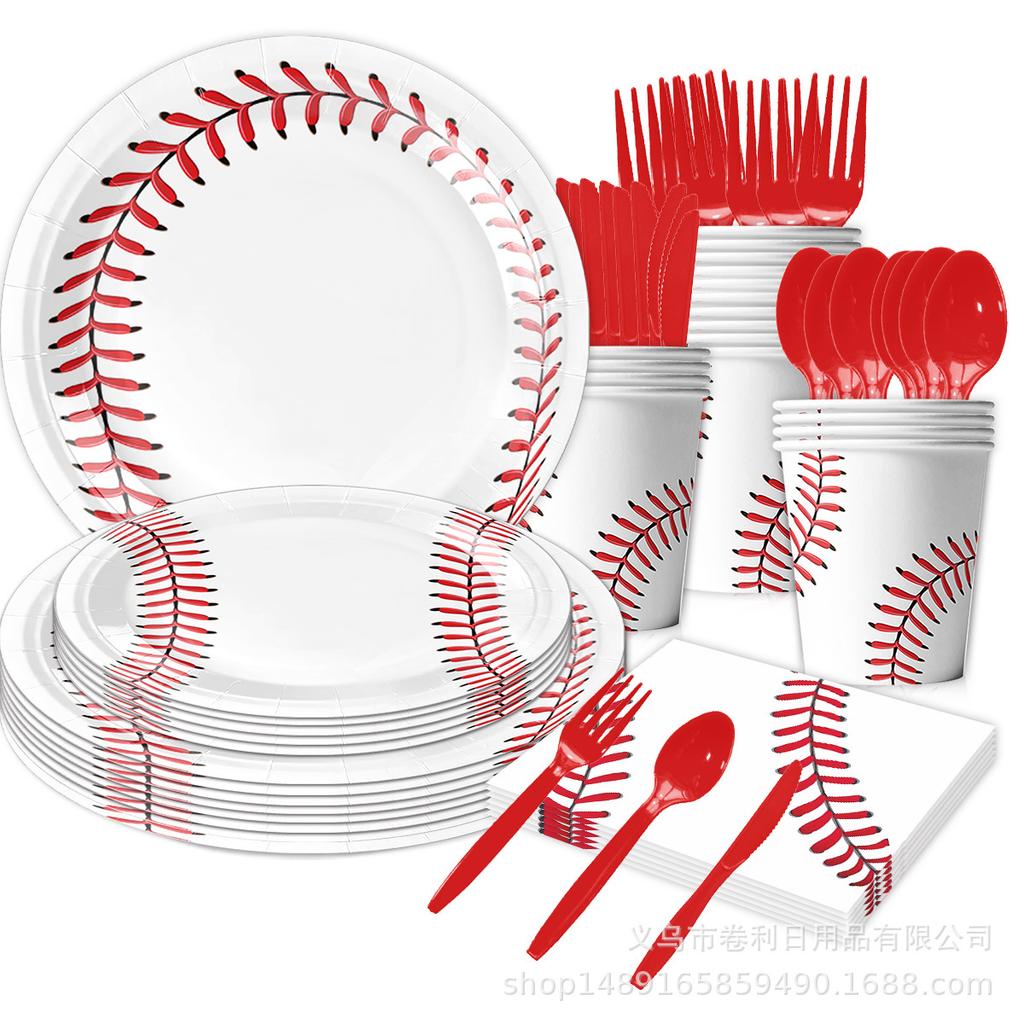 Baseball Baseball Themenparty Zubehör Geburtstagsdekorationen Einweg-Pappteller Pappbecher Papierservietten Tischdecke