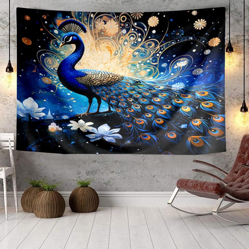Peacock In The Rain Tapestry Room Decoration Wall Hanging for Living Room Bedroom, dormitory, Birthday and Christmas gifts
