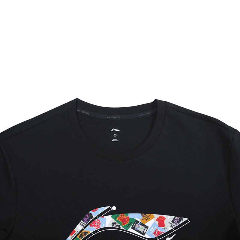 Li-Ning College Style Breathable Comfortable Versatile Round Neck Short Sleeve T-Shirt Men Tops Standard-Black ATSV701-1