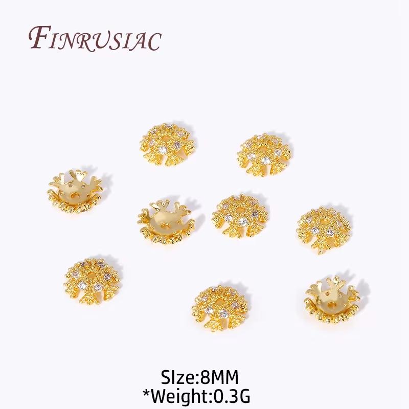 8.5mm Spacer Bead Caps 18K Gold Plated Brass with Zircon Flower Bead End Caps For Jewelry Making Supplies DIY Accessories