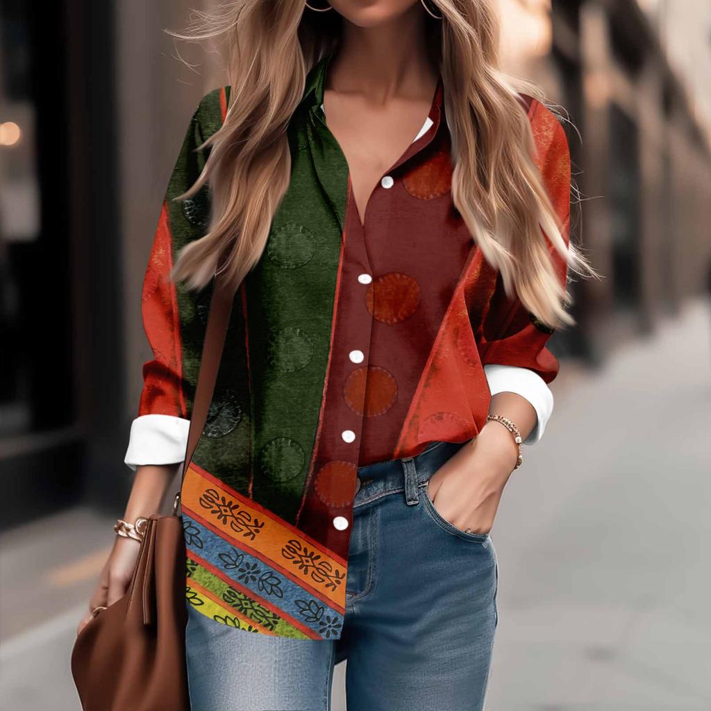 Women's Shirt Blouse Printed Button Long Sleeve Casual Basic Shirt Collar Regular Top