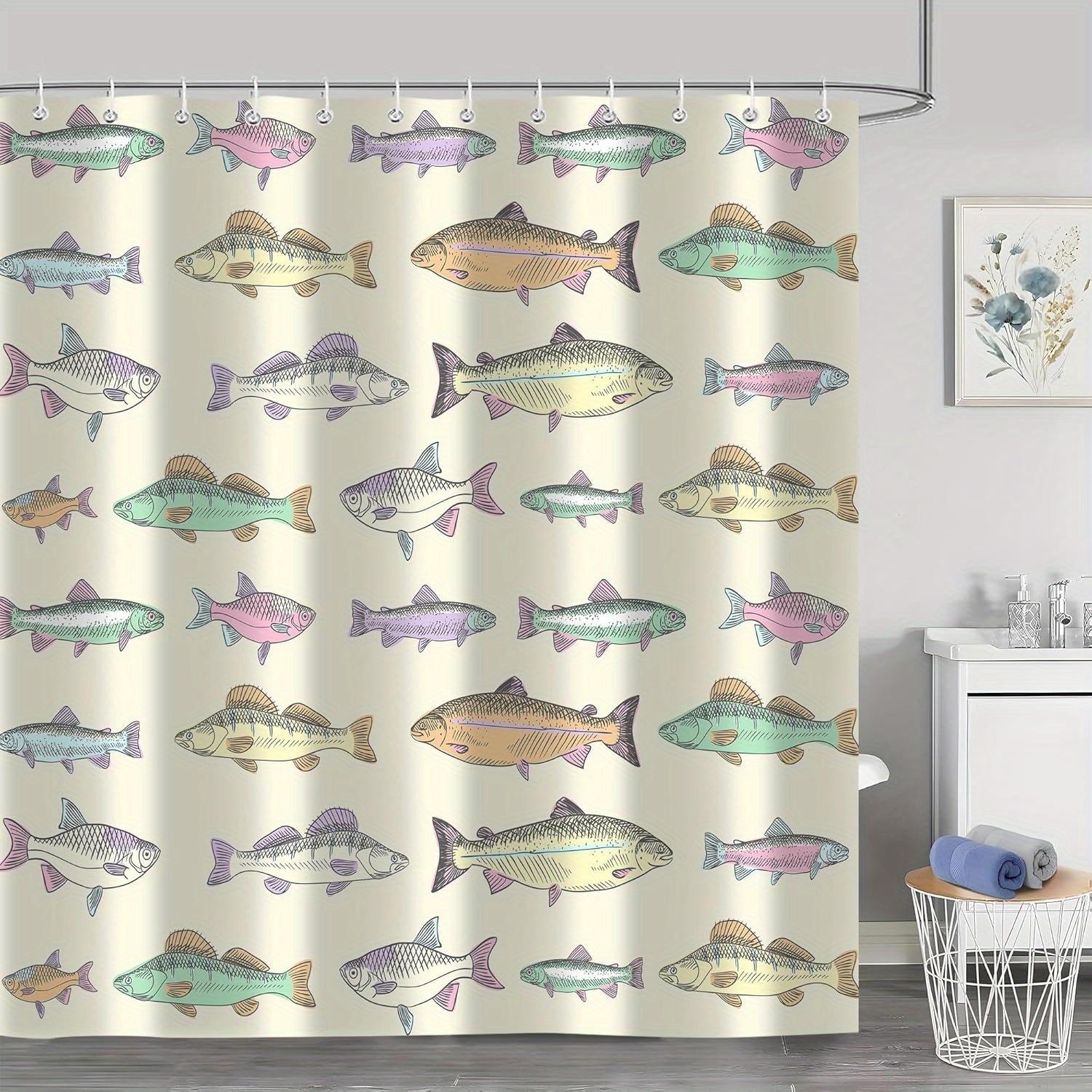 

1Pc Fish Shower Curtain Vintage Lake Fishes Rustic Farmhouse Colorful Shower Curtains Decor For Bathroom Set Cloth With 12 Hooks W60H190(CM)-1 Pcs