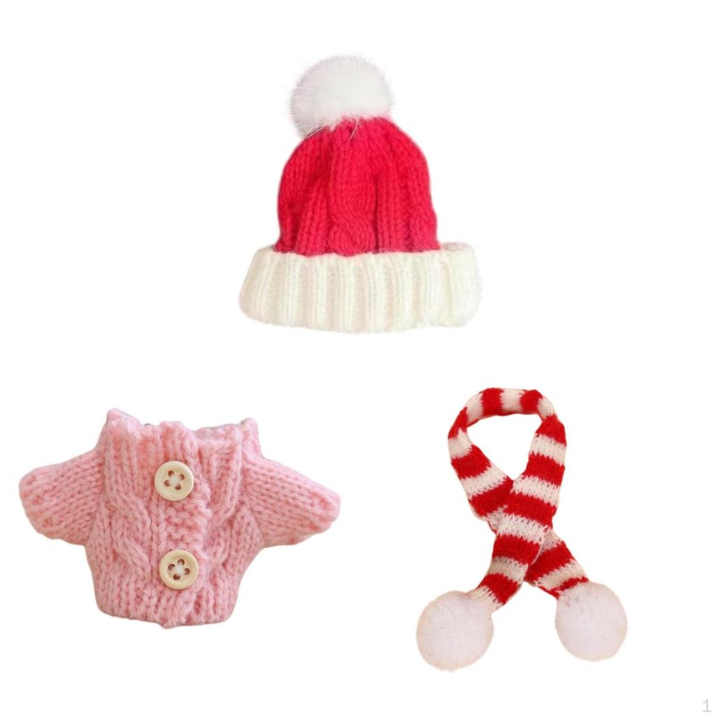 3er Pack Puppenpullover und Mütze Schal für 17cm Puppen, Tolle Feiern
