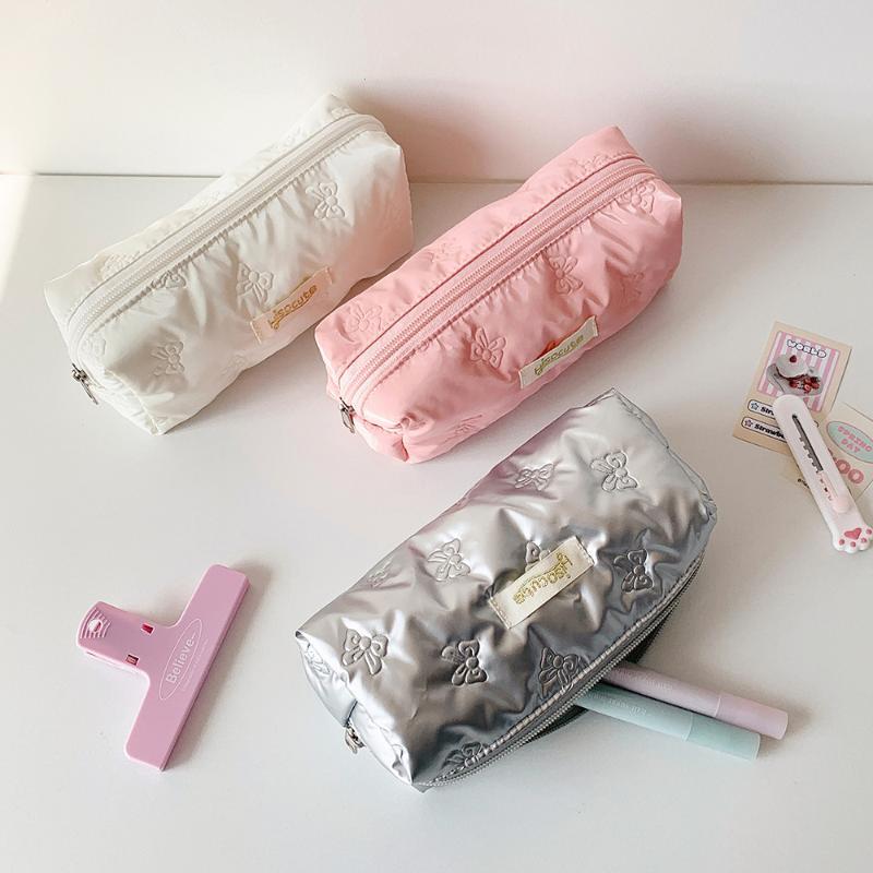 1Pc Creative Pink Bow Pencil Case Large Capacity Storage Pencil Bags Multi-Functional Stationery Organizer Bag