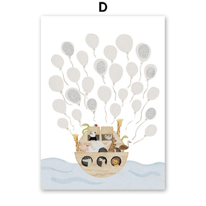 Boho Cartoon Bear Hedgehog Car Ship Balloon Posters Art Prints Canvas Painting Wall Pictures For Baby Kids Room Home Decoration